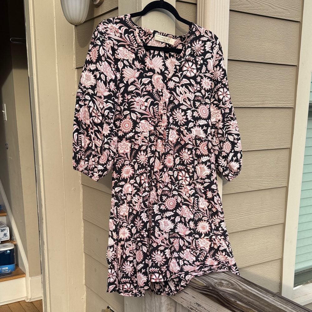 BEACHGOLD Black and Pink Floral Mini Dress